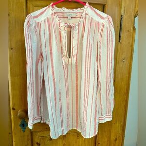 Loft Blouse Red & White Casual & Cute Size Large 100% Cotton NWOT